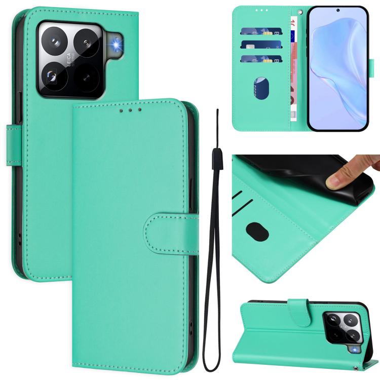 

For Xiaomi 15S Pro 5G Skin Feel Solid Color Leather Phone Case with Lanyard(Green)