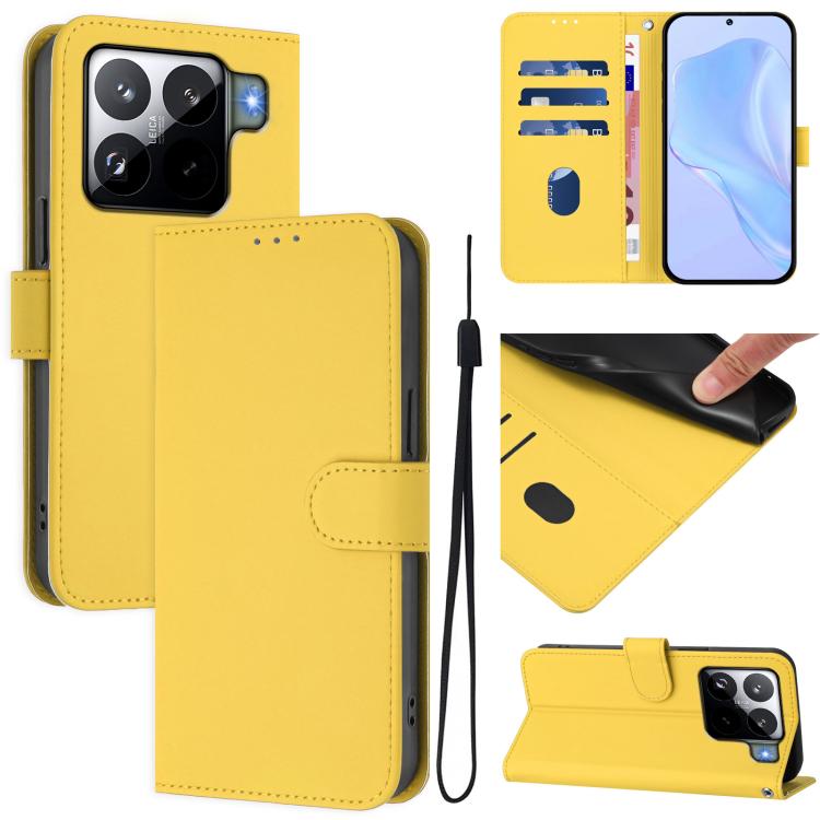 

For Xiaomi 15S Pro 5G Skin Feel Solid Color Leather Phone Case with Lanyard(Lemon Yellow)