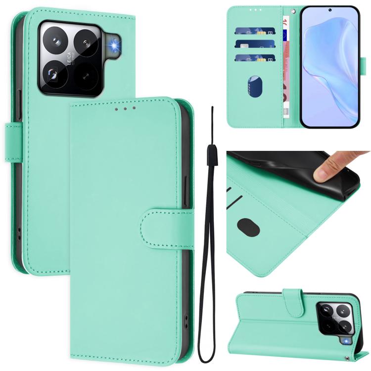 

For Xiaomi 15S Pro 5G Skin Feel Solid Color Leather Phone Case with Lanyard(Mint Green)