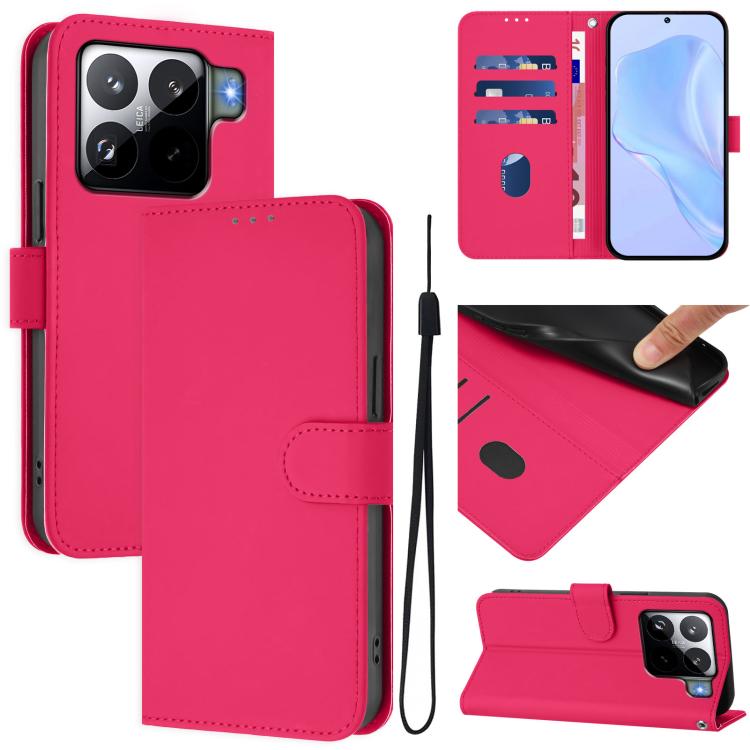 

For Xiaomi 15S Pro 5G Skin Feel Solid Color Leather Phone Case with Lanyard(Rose Red)