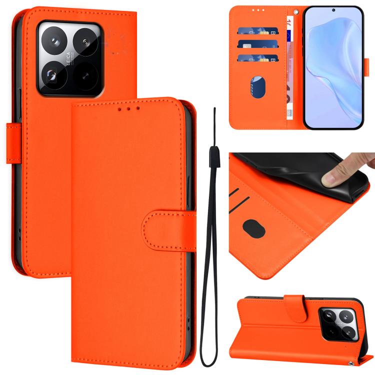 

For Xiaomi 15T 5G Skin Feel Solid Color Leather Phone Case with Lanyard(Orange)