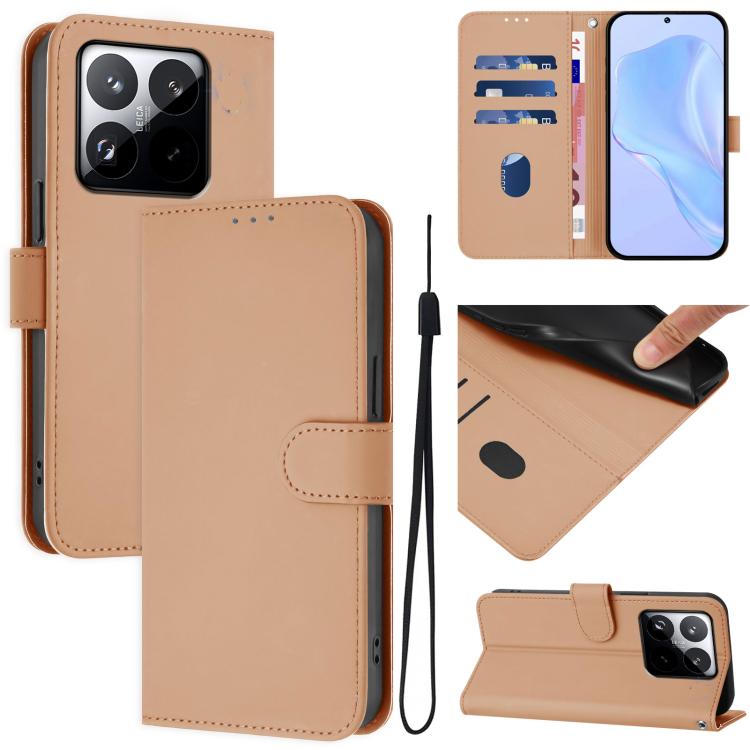 

For Xiaomi 15T 5G Skin Feel Solid Color Leather Phone Case with Lanyard(Nude)
