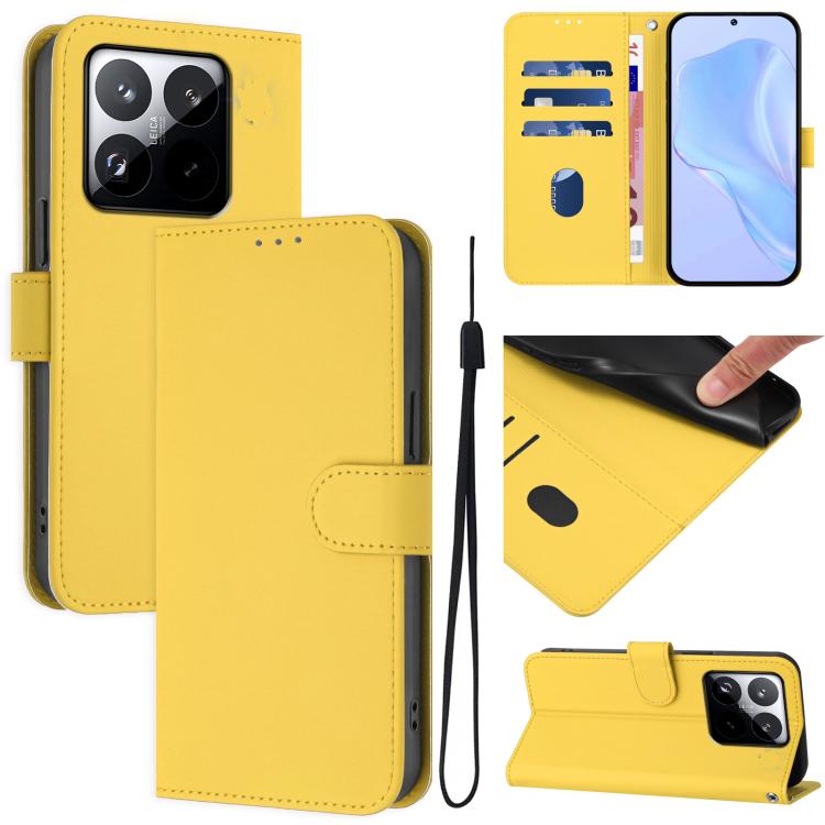 

For Xiaomi 15T 5G Skin Feel Solid Color Leather Phone Case with Lanyard(Lemon Yellow)