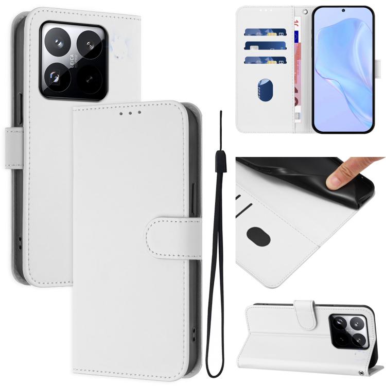 

For Xiaomi 15T 5G Skin Feel Solid Color Leather Phone Case with Lanyard(White)