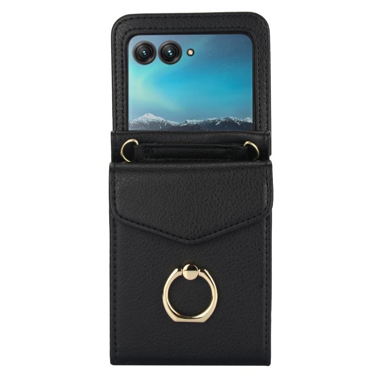 

For Motorola Razr 60 Ultra Ring Holder RFID Card Slot Phone Case(Black)