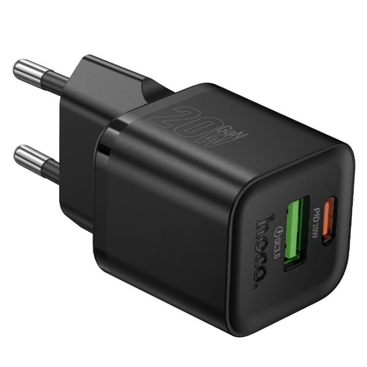 

hoco N65 Ingenious GaN PD20W Type-C and QC3.0USB Charger, EU Plug(Black)