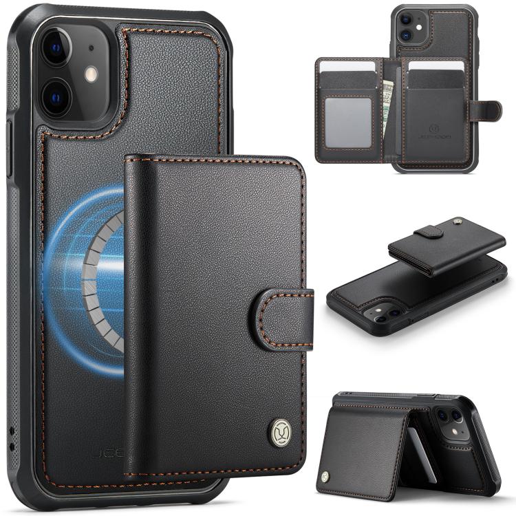 

For iPhone 12 / 12 Pro JEEHOOD J09 Buckle Card Bag MagSafe Magnetic Style RFID Leather Phone Case(Black)
