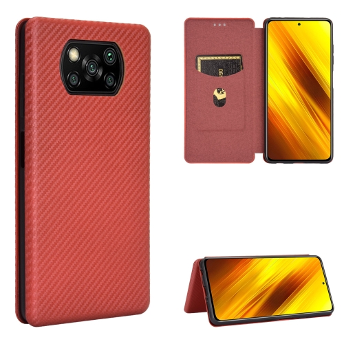 

For Xiaomi Poco X3 NFC Carbon Fiber Texture Horizontal Flip TPU + PC + PU Leather Case with Card Slot(Brown)