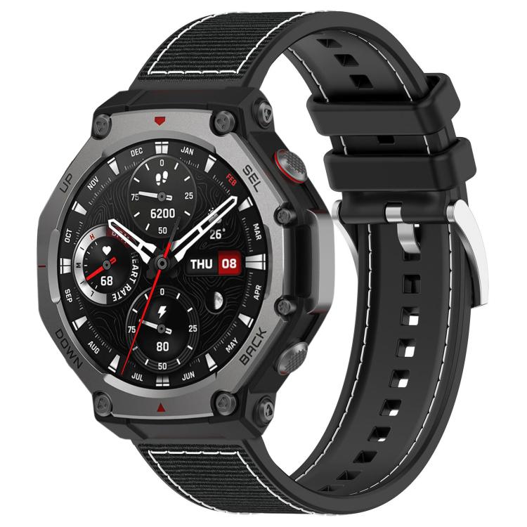 

For Amazfit T-Rex 3 22mm xDfind Hybrid Nylon Braid Silicone Watch Band(Black)