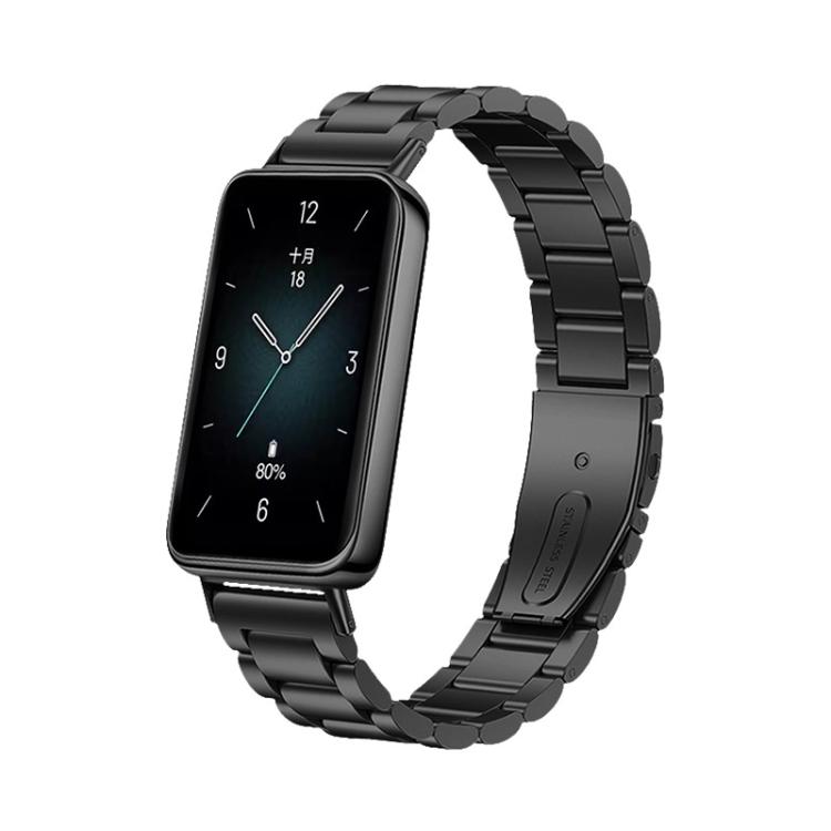 

For Honor Band 9 Tri-beads Flat Buckle Titanium Alloy Watch Band(Black)