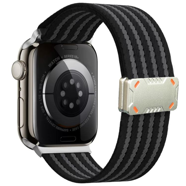 

For Apple Watch 46mm / 49mm / 45mm / 44mm Mecha Armor Magnetic Buckle Nylon Watch Band(Black)