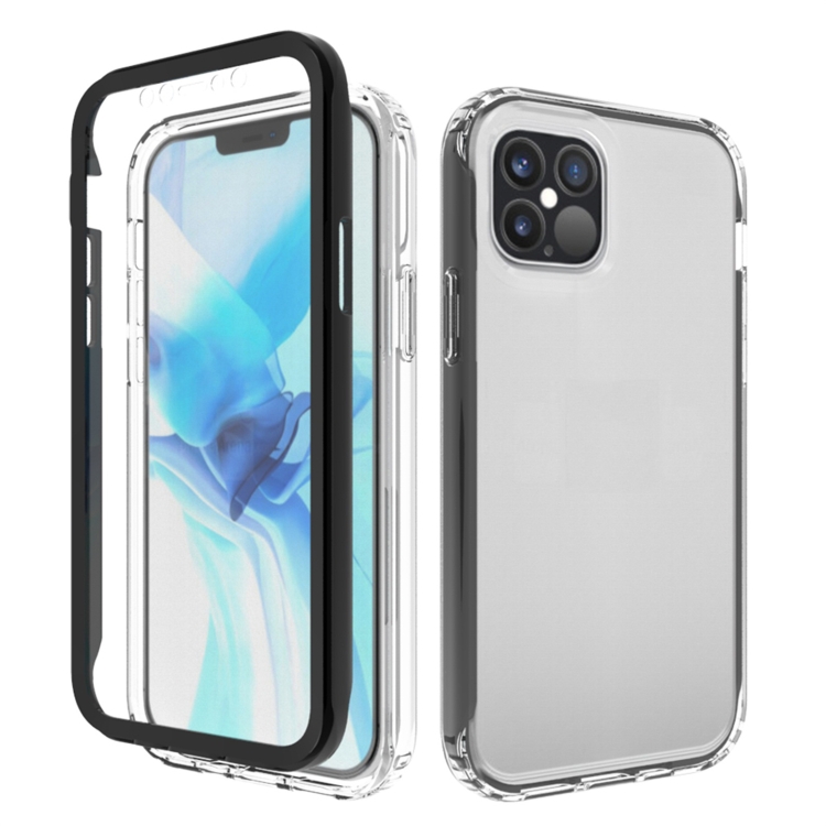 

For iPhone 12 Pro Max Shockproof TPU Frame + Clear PC Back Case + Front PET Screen Protector(Black)