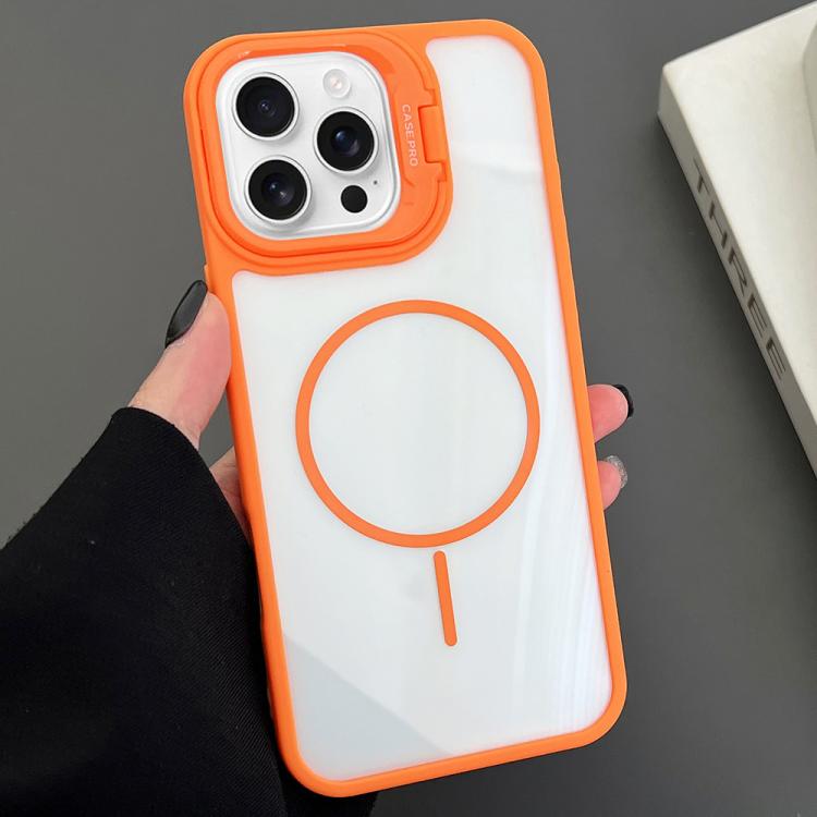 

For iPhone 16 Pro Max PC Lens Holder MagSafe Magnetic Phone Case(Orange)
