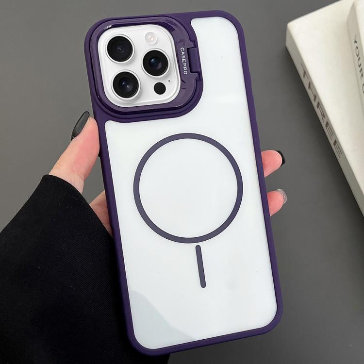 

For iPhone 16 Pro PC Lens Holder MagSafe Magnetic Phone Case(Purple)