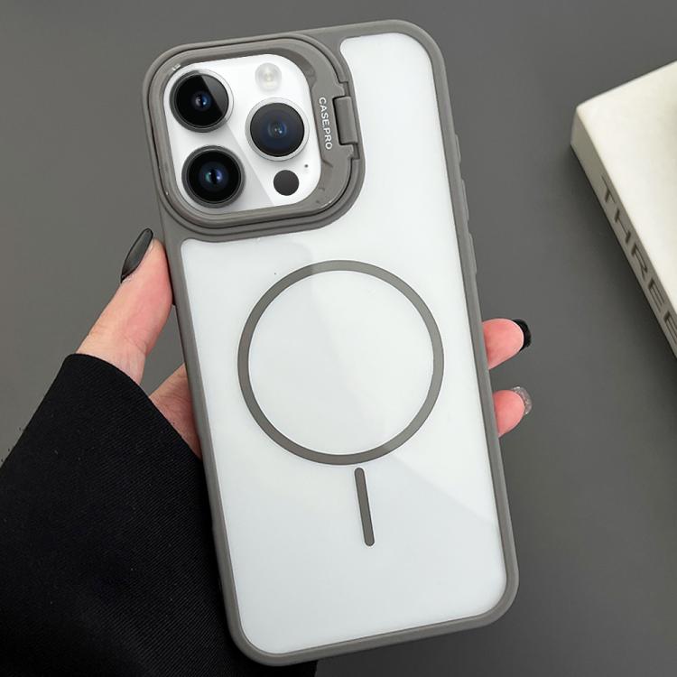 

For iPhone 15 Pro PC Lens Holder MagSafe Magnetic Phone Case(Grey)