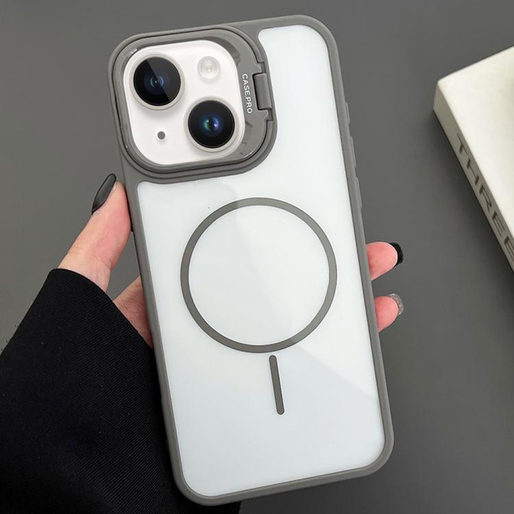

For iPhone 15 Plus PC Lens Holder MagSafe Magnetic Phone Case(Grey)