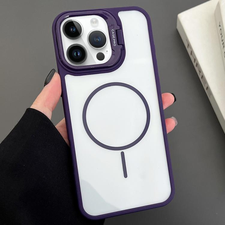 

For iPhone 13 Pro PC Lens Holder MagSafe Magnetic Phone Case(Purple)