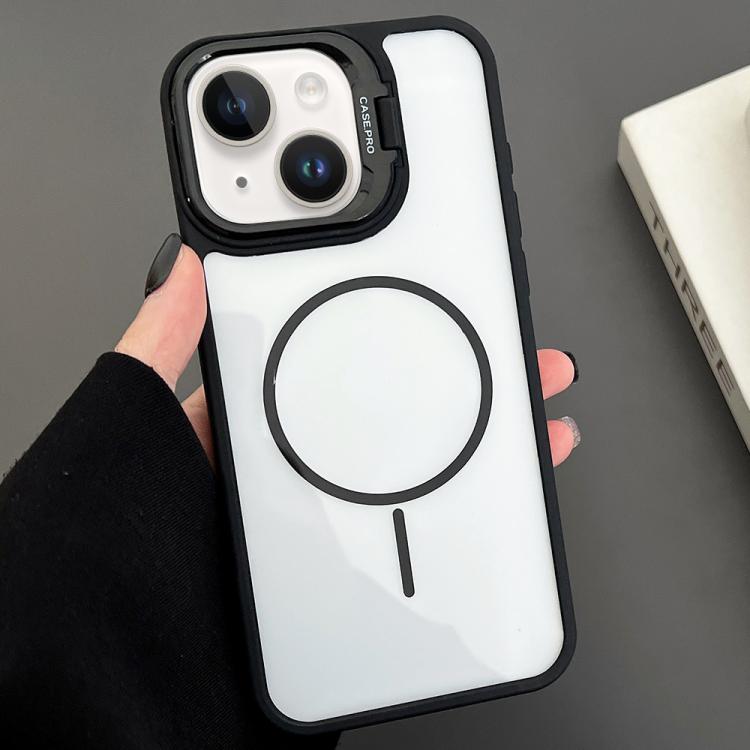 

For iPhone 13 PC Lens Holder MagSafe Magnetic Phone Case(Black)