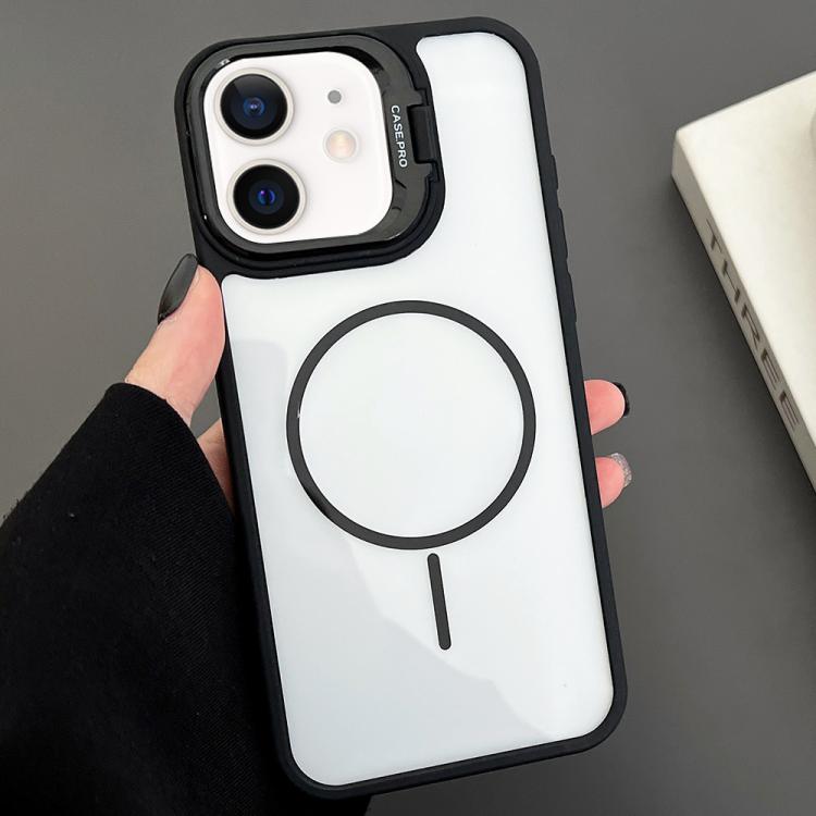 

For iPhone 12 PC Lens Holder MagSafe Magnetic Phone Case(Black)