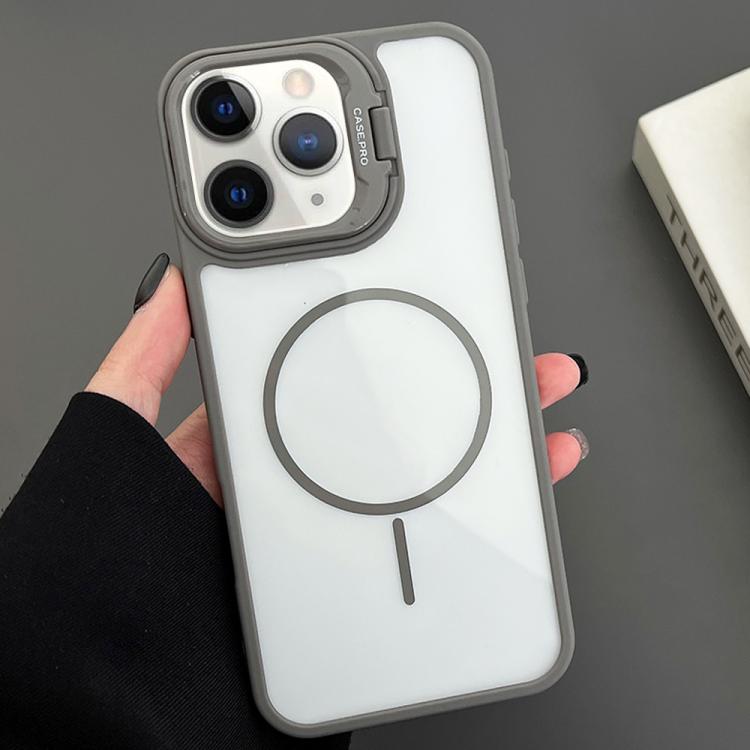 

For iPhone 11 Pro Max PC Lens Holder MagSafe Magnetic Phone Case(Grey)