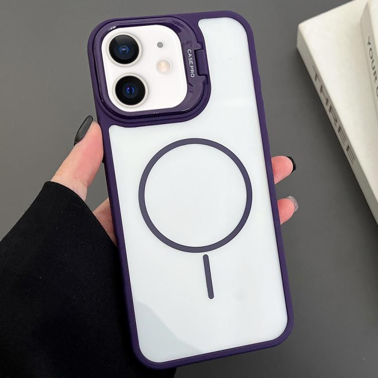 

For iPhone 11 PC Lens Holder MagSafe Magnetic Phone Case(Purple)