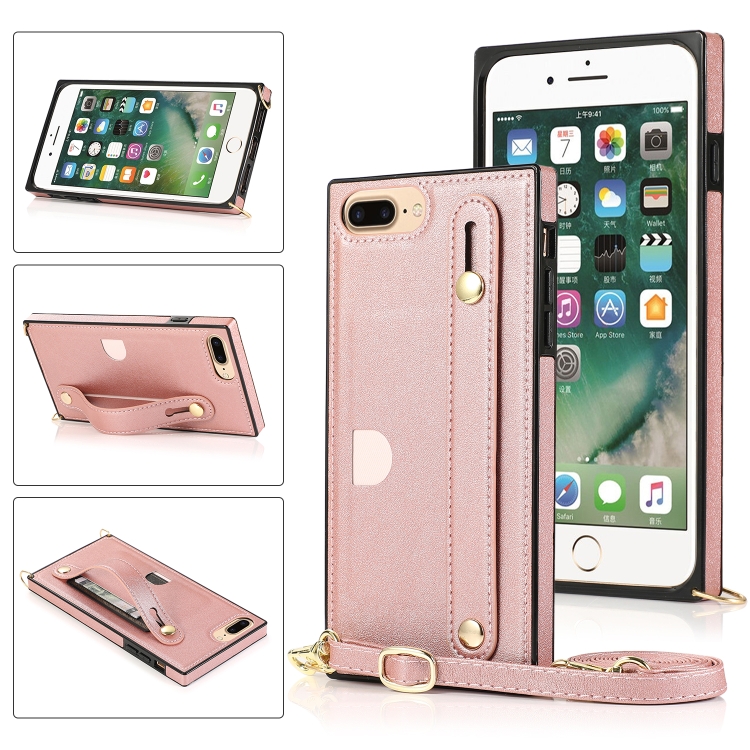For iPhone Plus Wrist Strap PU+TPU Shockproof Protective Case
