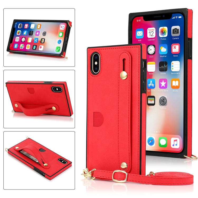 For iPhone XS Max Wrist Strap PU+TPU Shockproof Protective