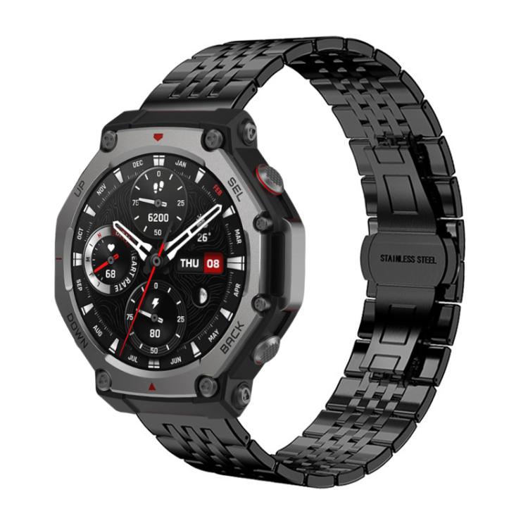 

For Amazfit T-Rex 3 22mm xDfind Seven-bead Solid Stainless Steel Watch Band(Black)
