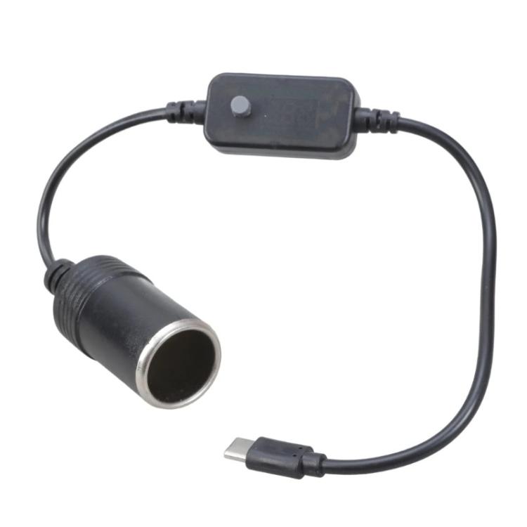

5V-20V Adjustable Voltage Type-C to Cigarette Lighter Socket Conversion Cable, Length:0.3m(Black)