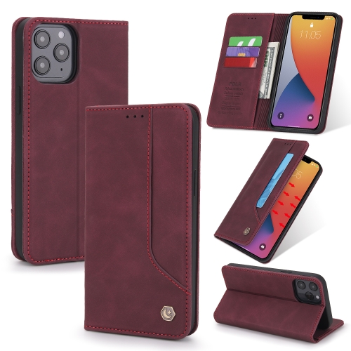 

For iPhone 12 / 12 Pro POLA 008 Series Retro Magnetic Horizontal Flip Leather Case with Holder & Card Slots(Red)