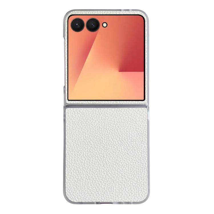 

For Samsung Galaxy Z Flip7 5G Litchi Texture Leather Clear Jelly PC Phone Case(White)