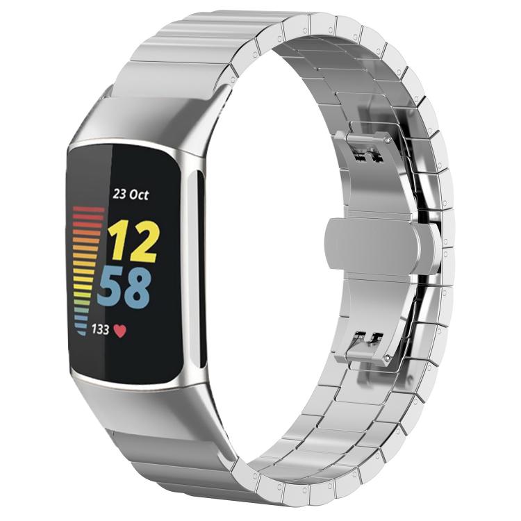 

For Fitbit Charge 6 / 5 18mm xDfind One-bead Bamboo Solid Stainless Steel Watch Band(Silver)