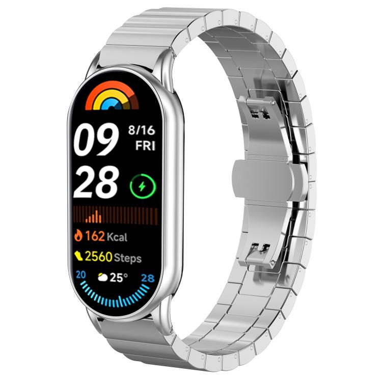 

For Xiaomi Smart Band 10 / 9 / 8 NFC 14mm xDfind One-bead Bamboo Solid Stainless Steel Watch Band(Silver)