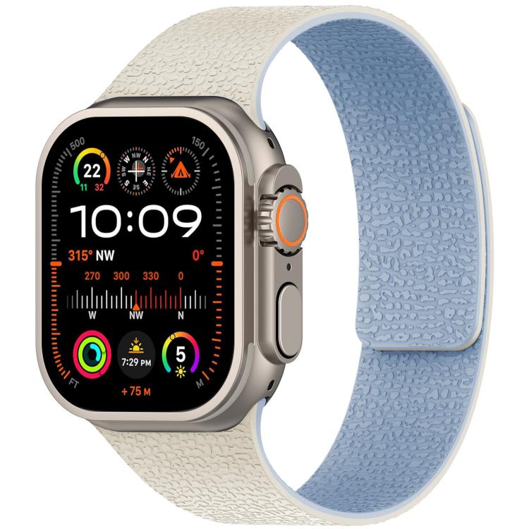 

For Apple Watch 42 / 44 / 45 / 46 / 49mm xDfind Flat Head Litchi Texture Magnetic Silicone Watch Band(White Blue)