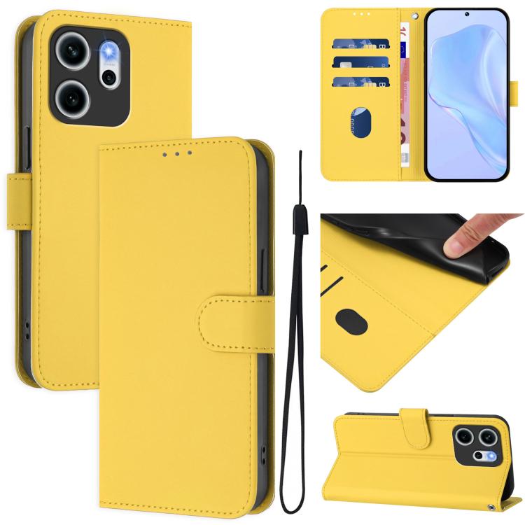 

For OPPO Reno14 F 5G Skin Feel Solid Color Leather Phone Case with Lanyard(Lemon Yellow)