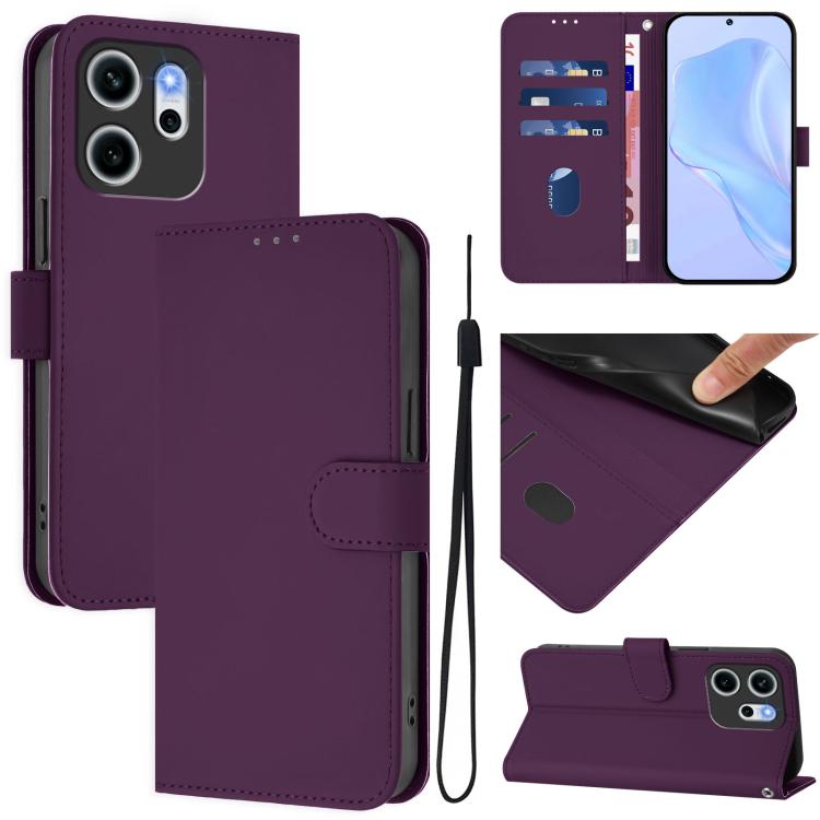 

For OPPO Reno14 F 5G Skin Feel Solid Color Leather Phone Case with Lanyard(Violet)