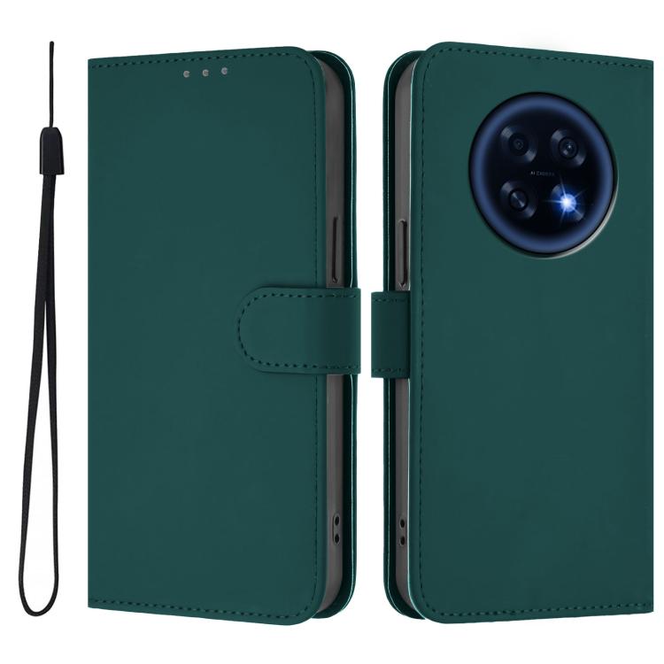 

For OPPO A6 GT 5G Skin Feel Solid Color Leather Phone Case with Lanyard(Dark Green)