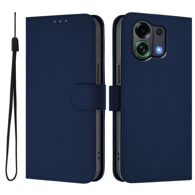 

For OPPO K13 Turbo 5G Skin Feel Solid Color Leather Phone Case with Lanyard(Navy Blue)
