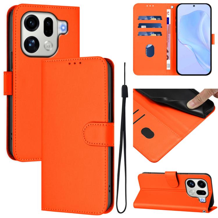 

For OPPO Find X9 Pro Skin Feel Solid Color Leather Phone Case with Lanyard(Orange)