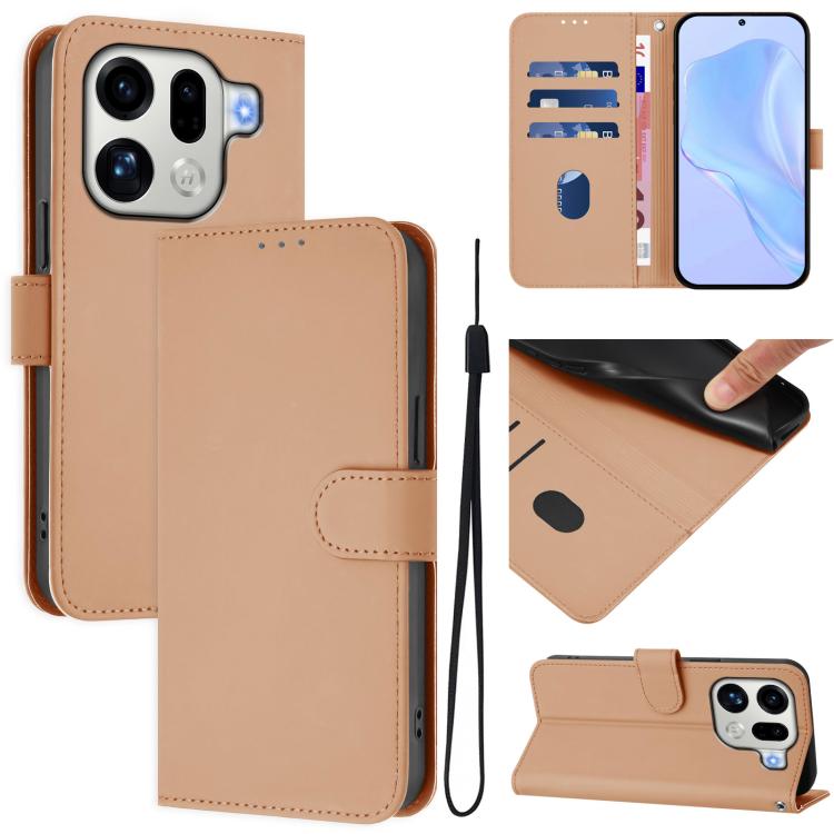 

For OPPO Find X9 Pro Skin Feel Solid Color Leather Phone Case with Lanyard(Nude)