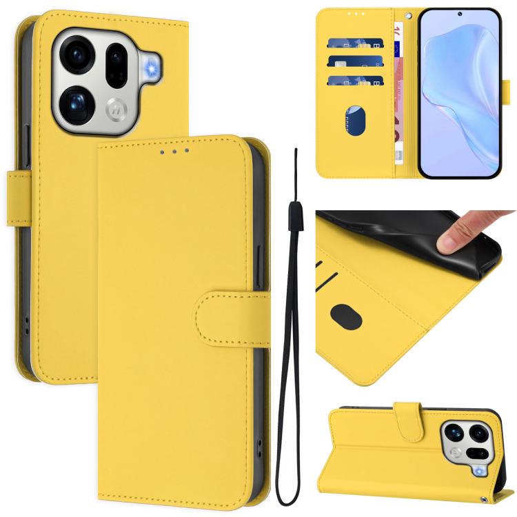 

For OPPO Find X9 Pro Skin Feel Solid Color Leather Phone Case with Lanyard(Lemon Yellow)