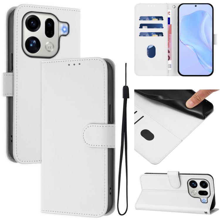 

For OPPO Find X9 Pro Skin Feel Solid Color Leather Phone Case with Lanyard(White)