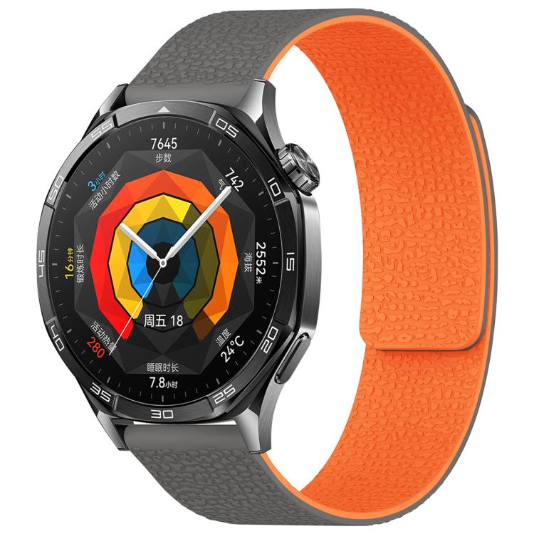

20mm xDfind Flat Head Litchi Texture Magnetic Silicone Watch Band(Grey Orange)