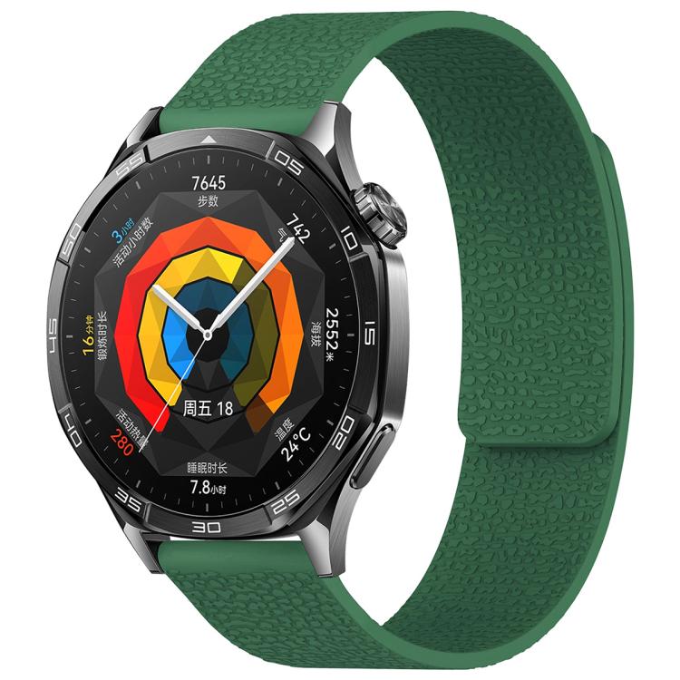 

22mm xDfind Flat Head Litchi Texture Magnetic Silicone Watch Band(Dark Green)