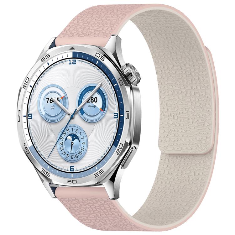 

22mm xDfind Flat Head Litchi Texture Magnetic Silicone Watch Band(Pink Sstarlight)