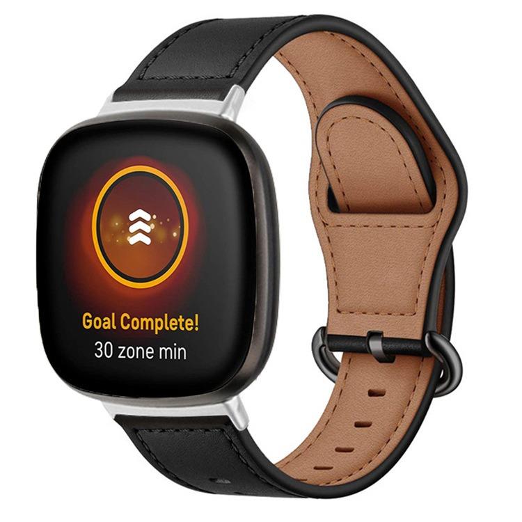 

For Fitbit Versa 3 / 4 / Sense 2 Classic Buckle Genuine Leather Watch Band(Black)