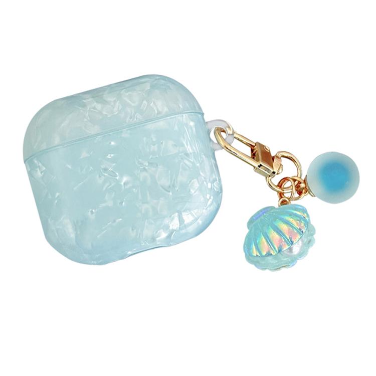 

For AirPods 4 Shell Texture Pearl Hanging Buckle Earphone Case(Light Blue)