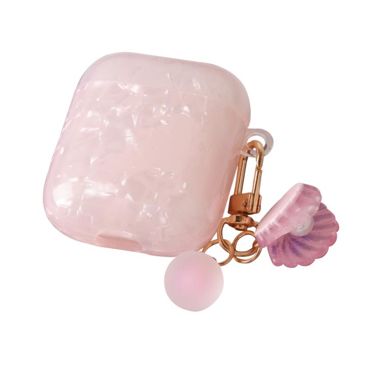 

For AirPods 1 / 2 Shell Texture Pearl Hanging Buckle Earphone Case(Pink)