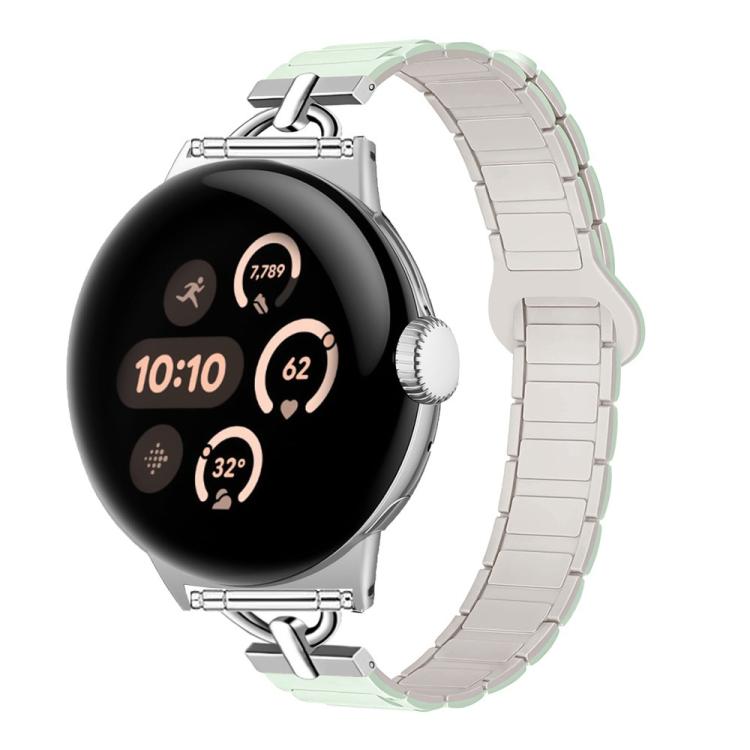 

For Google Pixel Watch 3 45mm D-shaped Tri-beads Magnetic Silicone Watch Band(Light Mint Starlight)