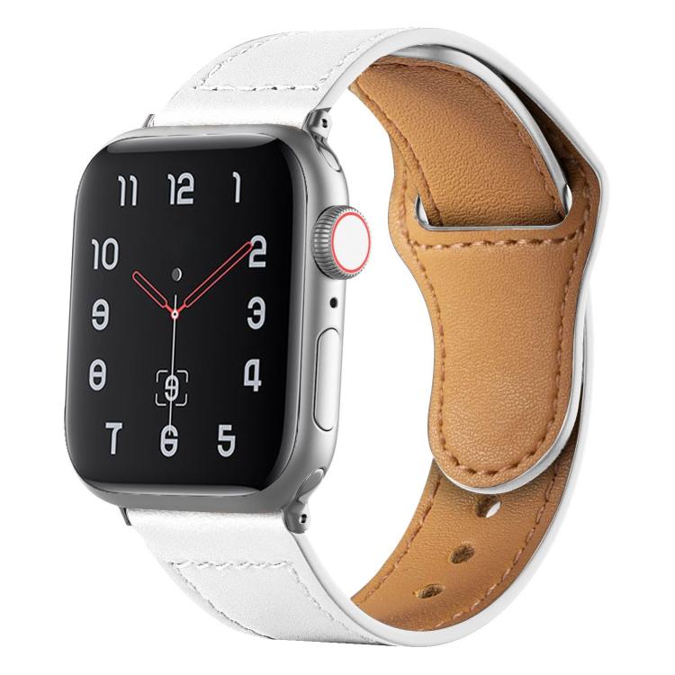 

For Apple Watch 46mm / 49mm / 45mm / 44mm Reverse Buckle Genuine Leather Watch Band(White)